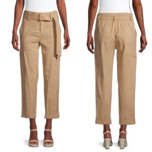 VINCE Tan Beige Belted Cropped Linen Blend Pants size XS